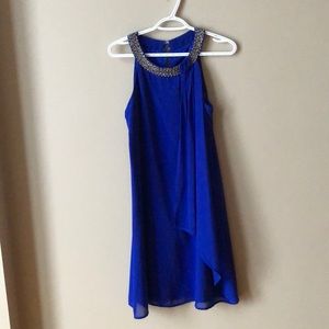 👗 Royal Blue Sleeveless Dress with Beaded Collar 👗 Melanie Lynn